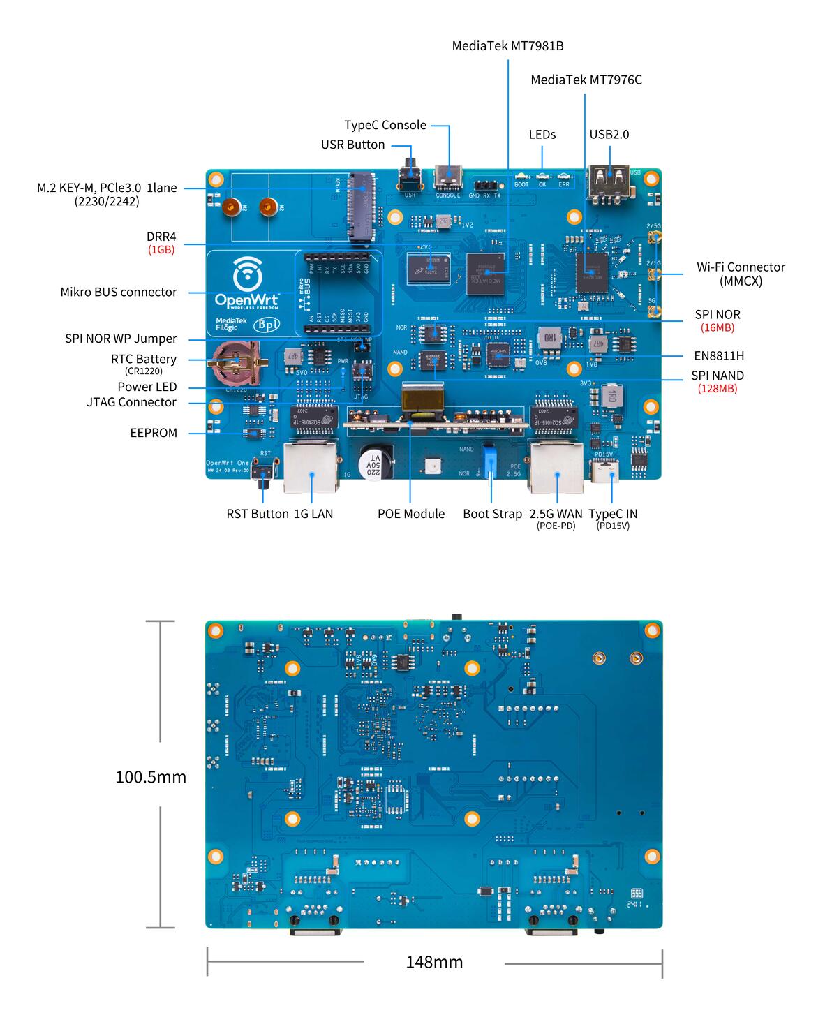 OpenWrt社区_OpenWrt 官方开发板 联发科MT7976C WiFi 6_OpenWrt One/AP-24.XY 联发科MT7981B SoC 路由器